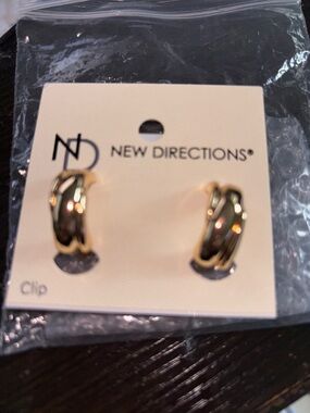 New Directions Gold and Black Twisted Clip-On Hoop Earrings
